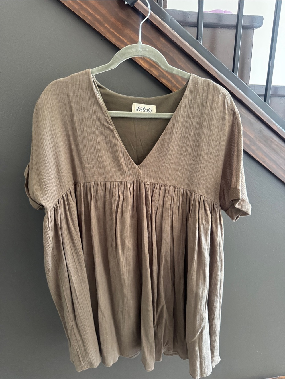 Listicle Olive-Brown V-Neck Short Sleeve Tunic